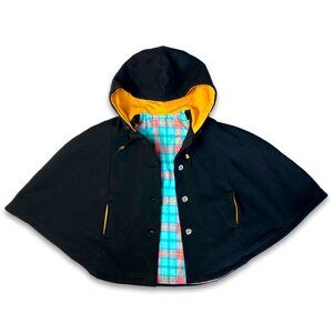 Handmade Hooded Cape for Kids 6-7y Buttons Pockets Lined Plaid Check Checked